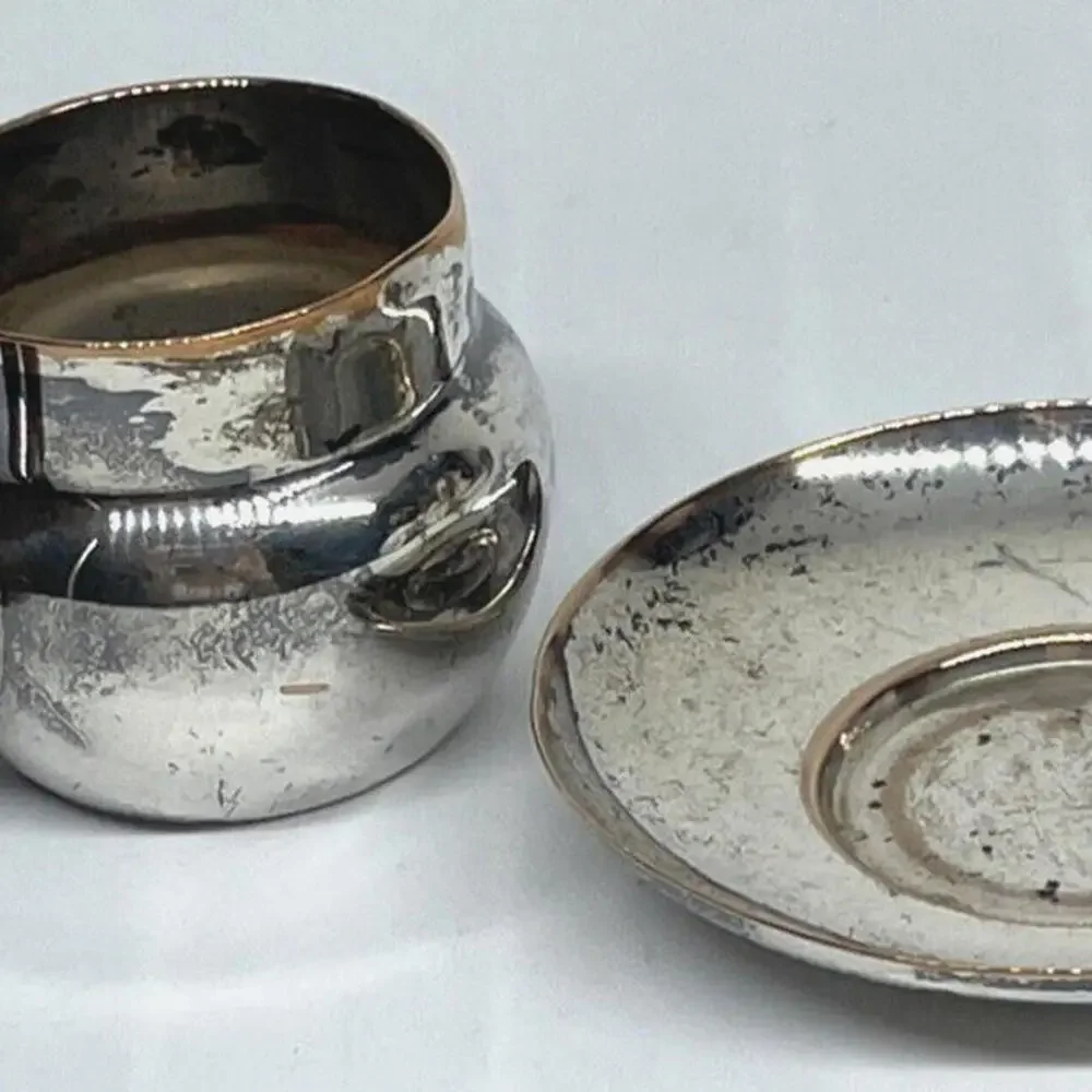 Silver Plate Mini Pot Salt Cellar Warm Butter‎ Saucer EG Webster and Son RARE